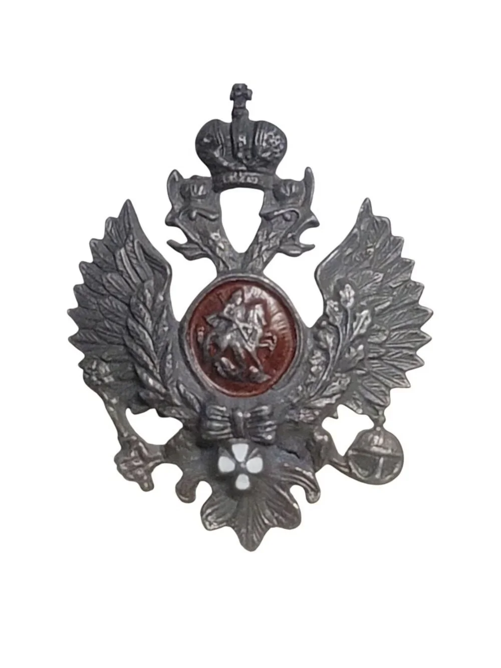 Russian Imperial Double-Headed Eagle Badge Metal Pin Enamel Vintage